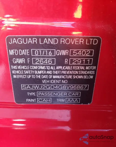 2016 Jaguar Xj Xjl Portfolio z USA, uszkodzony, nr VIN SAJWJ2GD4G8V96867